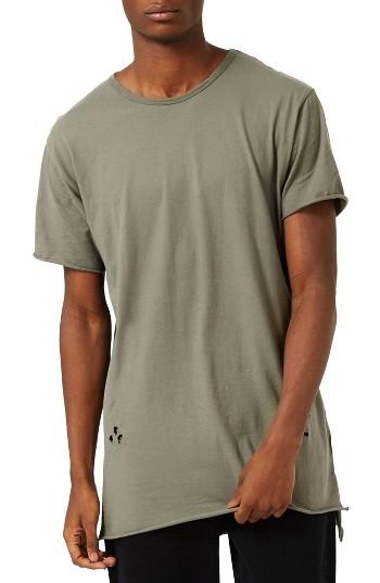 Men's Topman Distressed Longline T-shirt - Green