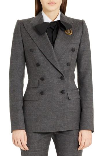 Women's Dolce & Gabbana Crown Patch Stretch Flannet Jacket Us / 48 It - Grey