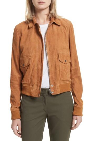 Women's Joseph Lightweight Suede Bomber Jacket Us / 38 Fr - Orange