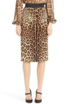 Women's Dolce & Gabbana Leopard Print Stretch Silk Pencil Skirt Us / 42 It - Brown