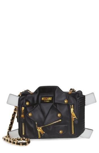 Moschino Paper Doll Biker Leather Shoulder Bag - White