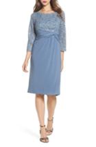 Women's Alex Evenings Knot Front Mixed Media Sheath Dress - Blue