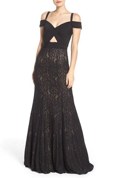 Women's La Femme Jersey & Lace Gown