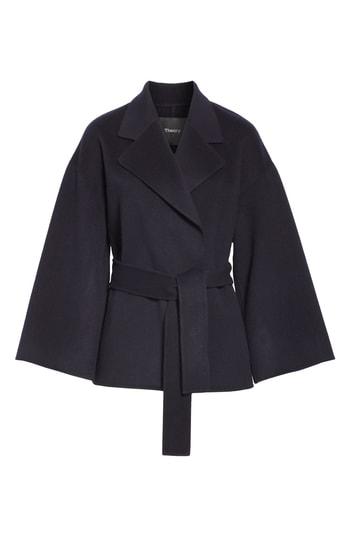 Women's Theory Wool & Cashmere Belted Jacket, Size - Blue