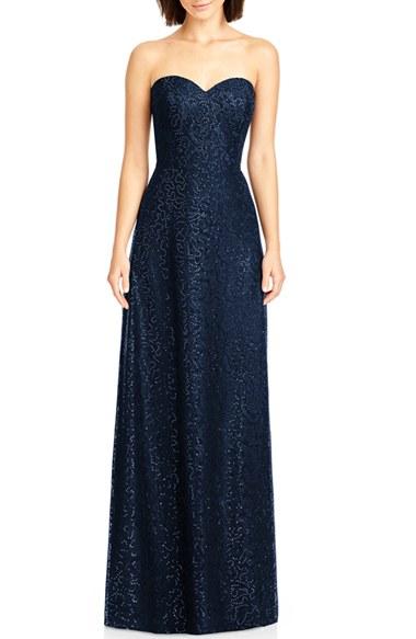 Women's Dessy Collection Sequin Lace Strapless A-line Gown