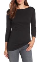 Women's Caslon Three Quarter Sleeve Tee, Size - Black