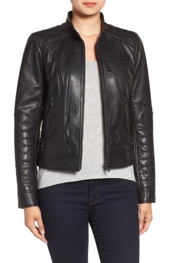 Women's Bernardo Quilted Leather Moto Jacket - Black