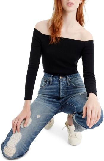Women's J.crew Off The Shoulder Tee - Black