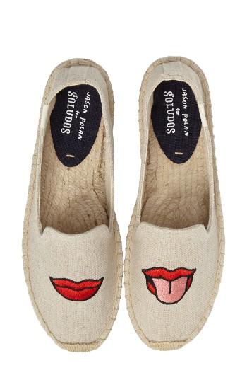 Women's Soludos Lip Embroidered Espadrille M - Beige