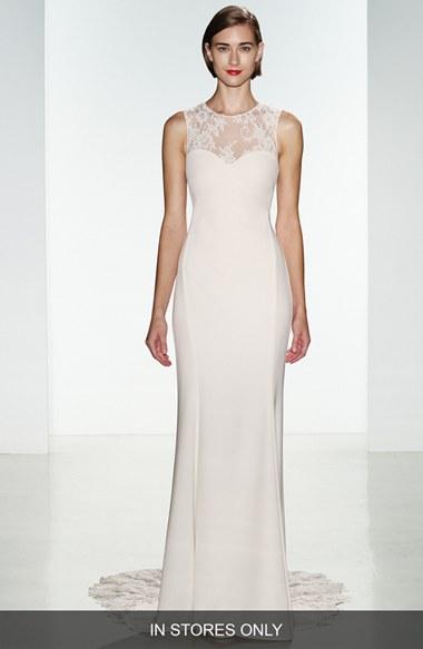 Women's Nouvelle Amsale 'myka' Sleeveless Illusion Lace & Crepe Column Gown