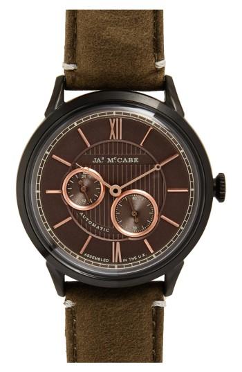 Men's James Mccabe New Belfast Slim Multifunction Leather Strap Watch, 35mm