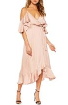 Women's Bardot Bea Cold Shoulder Ruffle Dress - Pink