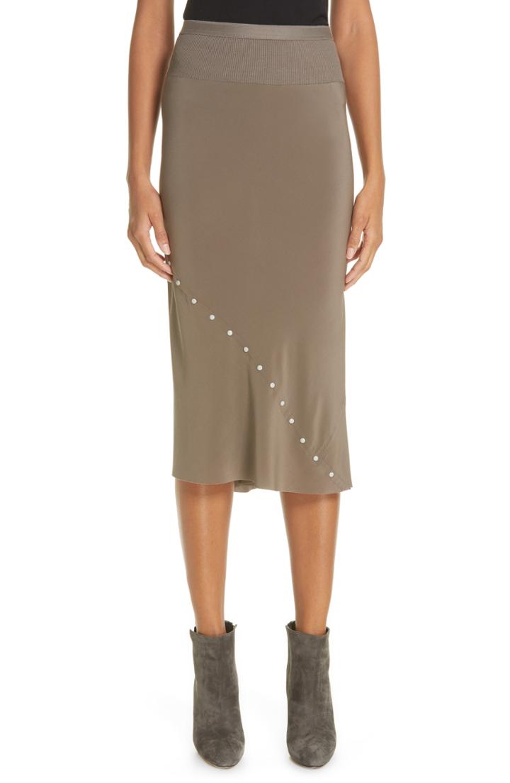 Women's Rick Owens Snap Detail Bias Silk Skirt Us / 38 It - Grey
