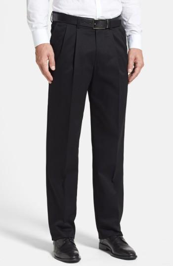 Men's Nordstrom Men's Shop 'classic' Smartcare(tm) Relaxed Fit Double Pleated Cotton Pants X 34 - Black (online Only)