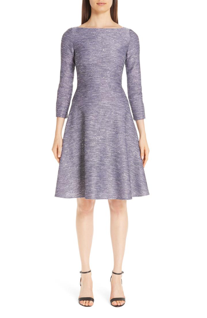 Women's Lela Rose Sequin Tweed Fit & Flare Dress - Purple