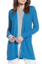 Petite Women's Halogen Textured Cotton Knit Cardigan P - Blue