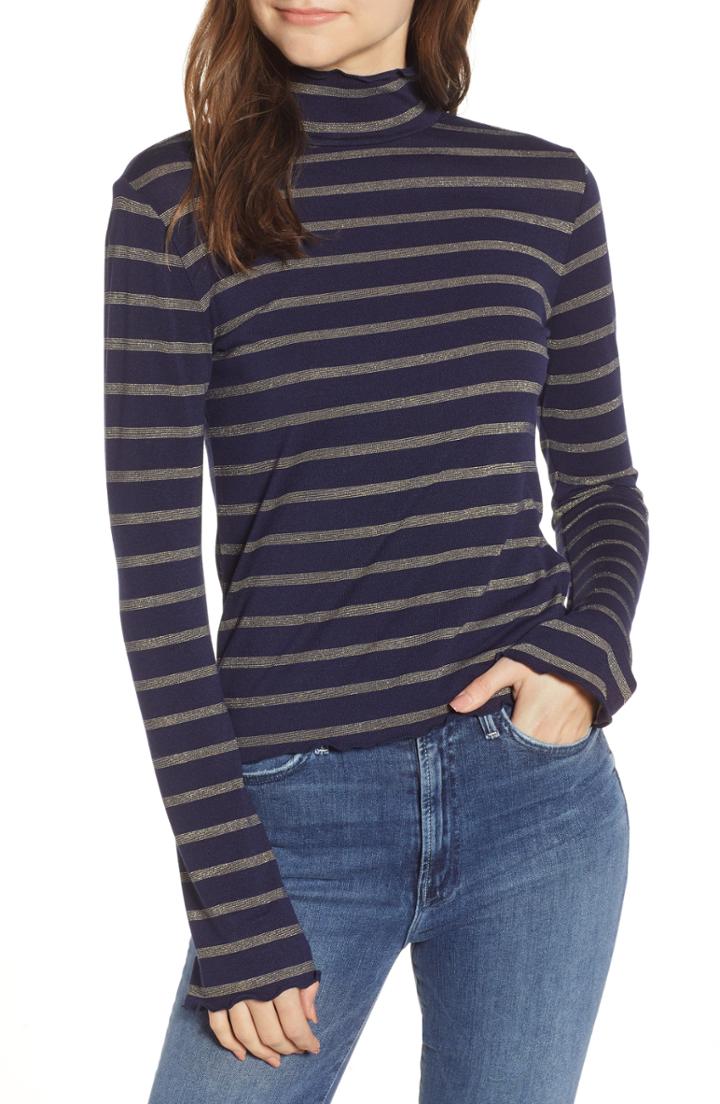 Women's Treasure & Bond Metallic Stripe Turtleneck, Size - Blue