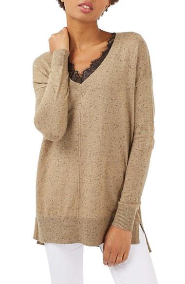 Women's Topshop Lace V-neck Sweater Tunic