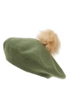 Women's Nyc Underground Faux Fur Pompom Beret - Green