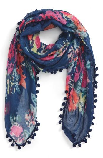 Women's Fits Floral Pompom Scarf