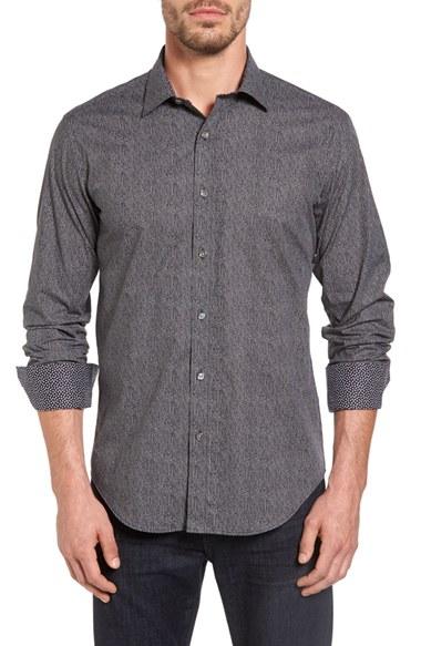 Men's Bugatchi Shaped Fit Zigzag Print Sport Shirt