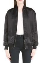 Women's Saint Laurent 'teddy' Oversize Patch Satin Bomber Jacket Us / 40 Fr - Black
