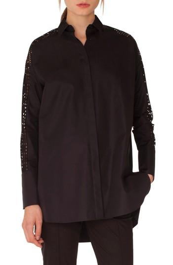 Women's Akris Punto Lace Sleeve Cotton Tunic - Black
