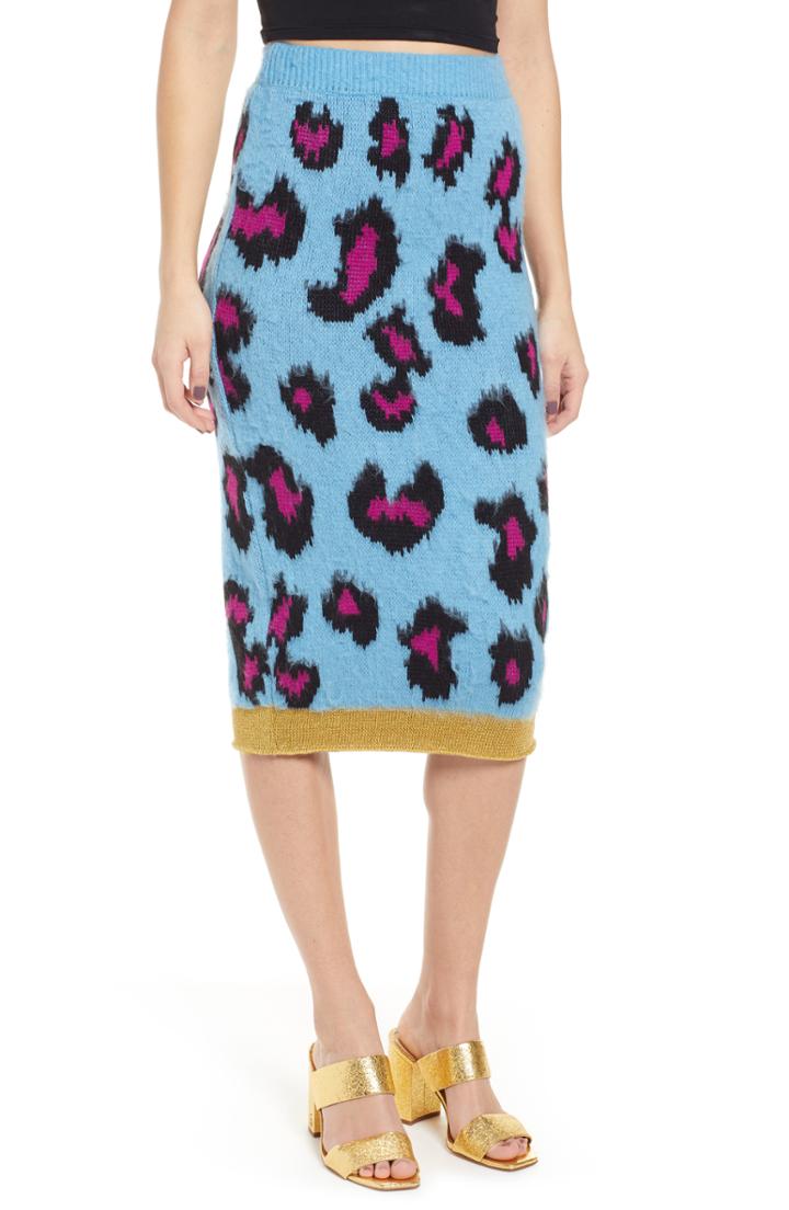 Women's Topshop Leopard Jacquard Pencil Skirt Us (fits Like 0) - Blue