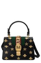 Gucci Small Sylvie Top Handle Leather Shoulder Bag - Black