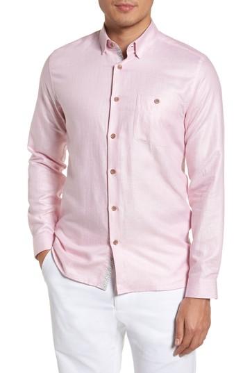 Men's Ted Baker London Herringbone Cotton & Linen Sport Shirt (3xl) - Pink