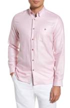 Men's Ted Baker London Herringbone Cotton & Linen Sport Shirt (3xl) - Pink