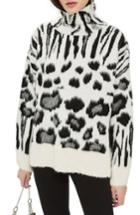 Women's Topshop Zebra Mix Turtleneck Sweater - Black