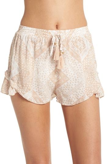 Women's Surf Gypsy Tassel Trim Cover-up Shorts - Beige