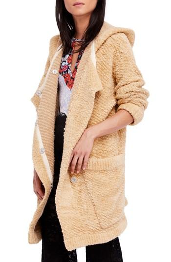 Women's Free People Warm Wishes Hooded Sweater Jacket - Beige