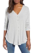 Women's Caslon Button Front Ribbed Knit Top - Grey
