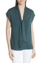 Women's Milly Stretch Silk Tie Neck Top, Size - Blue