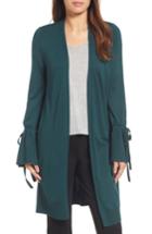 Women's Halogen Lightweight Tie Sleeve Cardigan, Size - Green