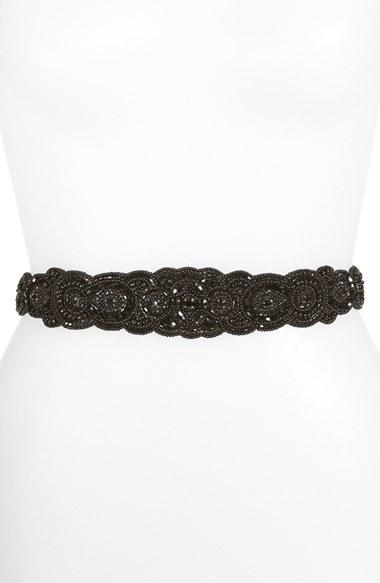 Women's Glint 'arabesque' Beaded Stretch Belt - Jet Black