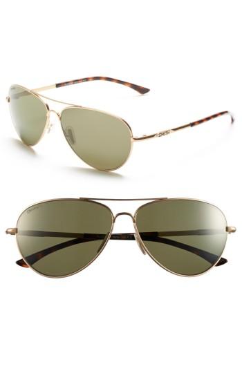 Women's Smith 'audible - Chromapop' 60mm Polarized Aviator Sunglasses - Matte Gold/ Polar Grey/ Green