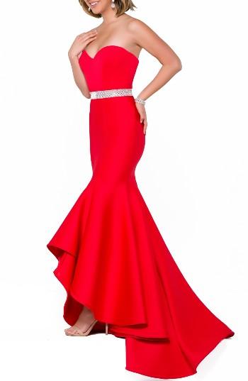 Women's Jvn By Jovani Mermaid Gown & Shawl - Red
