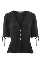 Women's Topshop Bryony Tea Button Front Blouse Us (fits Like 0) - Black