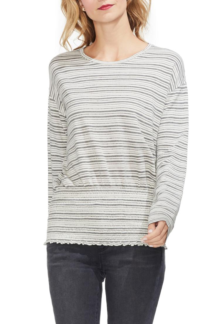 Women's Vince Camuto Stripe Jersey Smocked Top, Size - Ivory