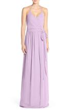 Women's Ceremony By Joanna August 'dc' Halter Wrap Chiffon Gown - Purple