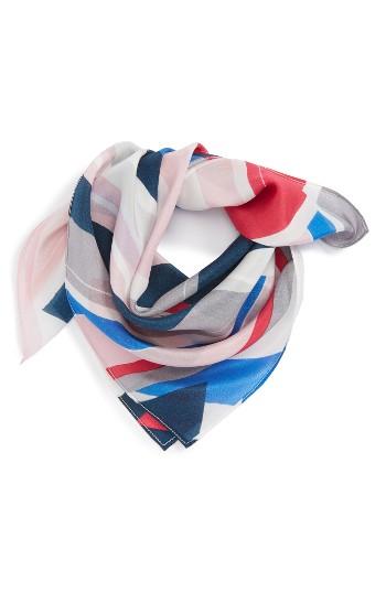 Women's Halogen Geo Square Silk Scarf, Size - Blue