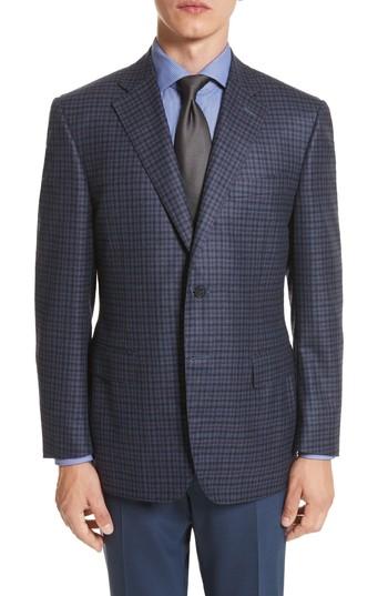 Men's Canali Classic Fit Check Wool Sport Coat Us / 54 Eu R - Blue