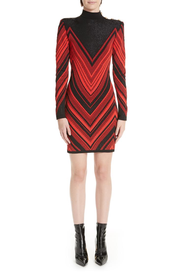Women's Balmain Chevron Embellished Minidress Us / 40 Fr - Red