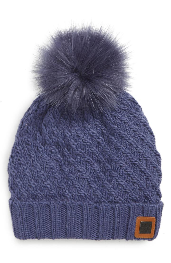 Women's Roxy Blizzard Faux Fur Pompom Beanie - Blue