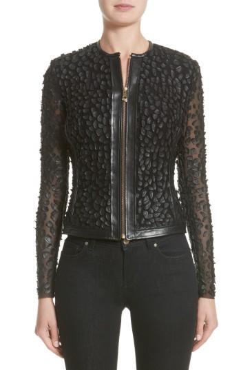 Women's Versace Collection Pieced Leather Jacket Us / 42 It - Black