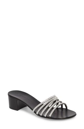 Women's Giuseppe Zanotti Swarovski Crystal Slide Sandal M - Black
