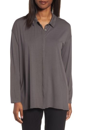 Women's Eileen Fisher Button-up Jersey Top, Size - Brown